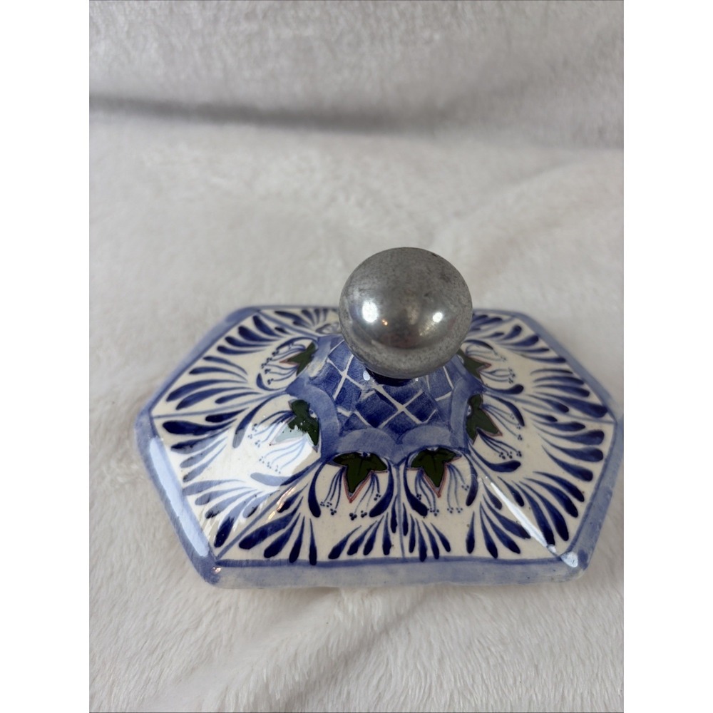 Vintage 90s Mexican Talavera Hexagonal Ceramic Trinket Box Lidded Jewelry Dish - Picture 10 of 15